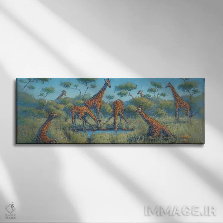 تابلو خانواده زرافه اثر ناتالی آیاس - نمای روبهرو روی دیوار