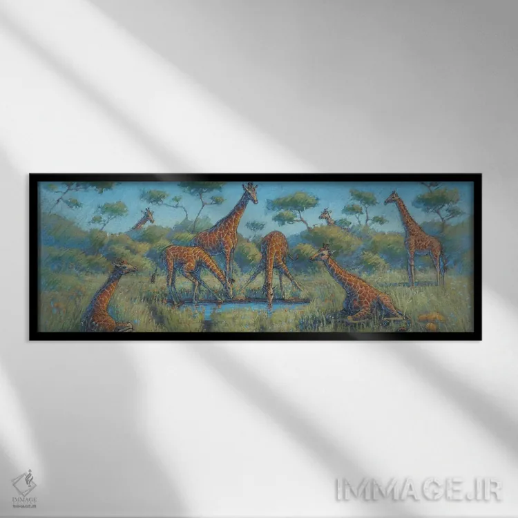 تابلو خانواده زرافه اثر ناتالی آیاس - نمای قابدار مشکی