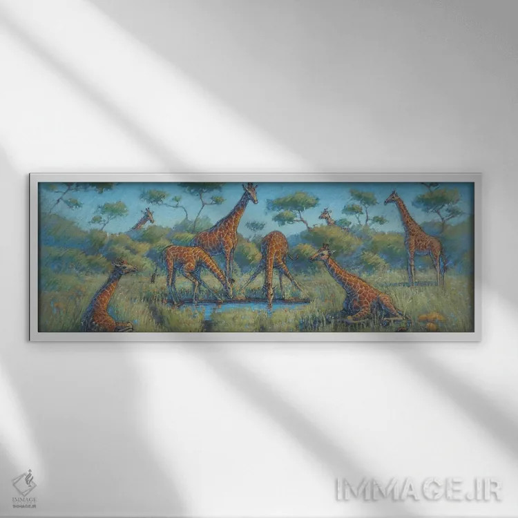 تابلو خانواده زرافه اثر ناتالی آیاس - نمای قابدار سفید