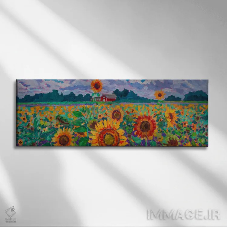 تابلو دشت گل آفتابگردان اثر هدر نَگی - نمای روبهرو روی دیوار