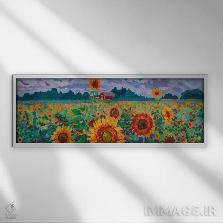 تابلو دشت گل آفتابگردان اثر هدر نَگی - نمای قابدار سفید