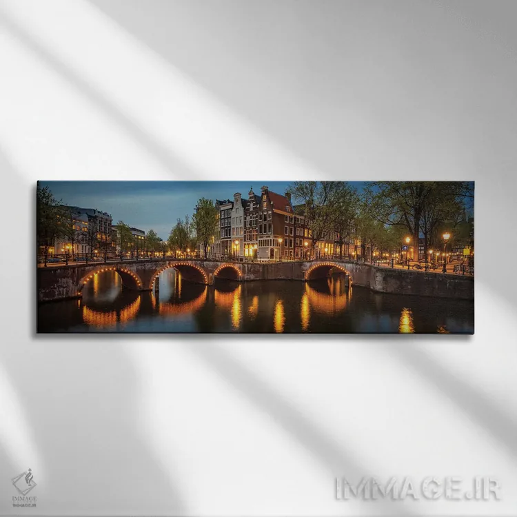 تابلو Amsterdam, The Netherlands,پل نورانی، آمستردام، هلند اثر جیم نیلسن - نمای روبهرو روی دیوار