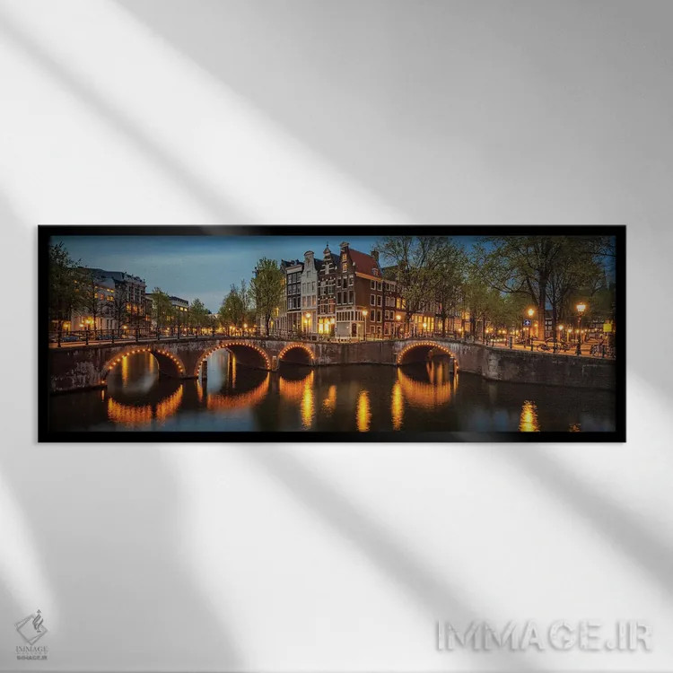 تابلو Amsterdam, The Netherlands,پل نورانی، آمستردام، هلند اثر جیم نیلسن - نمای قابدار مشکی