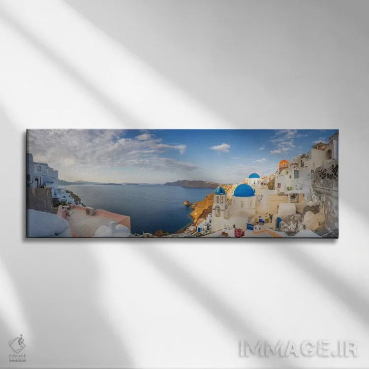 تابلو Santorini, Greece I,طلوع اویا، سانتورینی، یونان (قسمت اول) اثر جیم نیلسن - نمای روبهرو روی دیوار