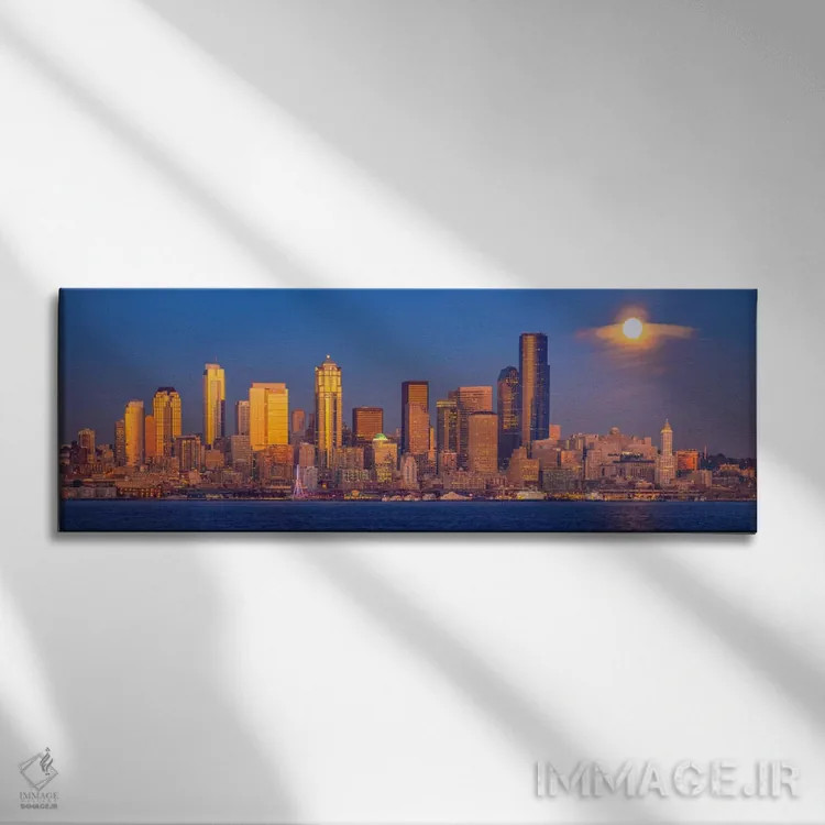 تابلو Seattle, Washington,ماه بر فراز سیاتل، سیاتل، واشنگتن اثر جیم نیلسن - نمای روبهرو روی دیوار