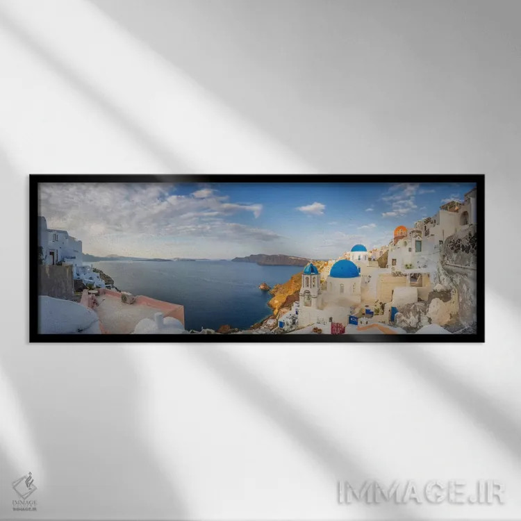 تابلو Santorini, Greece I,طلوع اویا، سانتورینی، یونان (قسمت اول) اثر جیم نیلسن - نمای قابدار مشکی