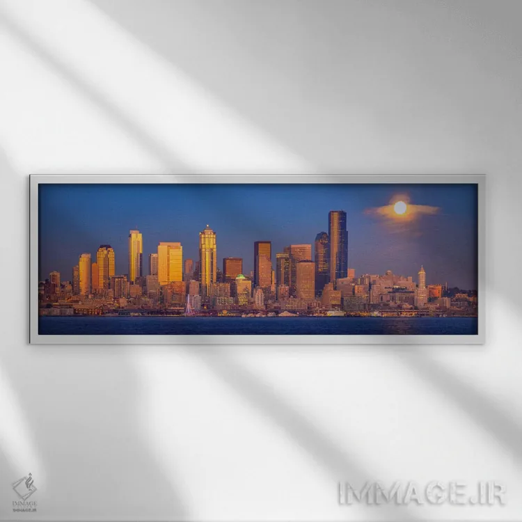 تابلو Seattle, Washington,ماه بر فراز سیاتل، سیاتل، واشنگتن اثر جیم نیلسن - نمای قابدار سفید