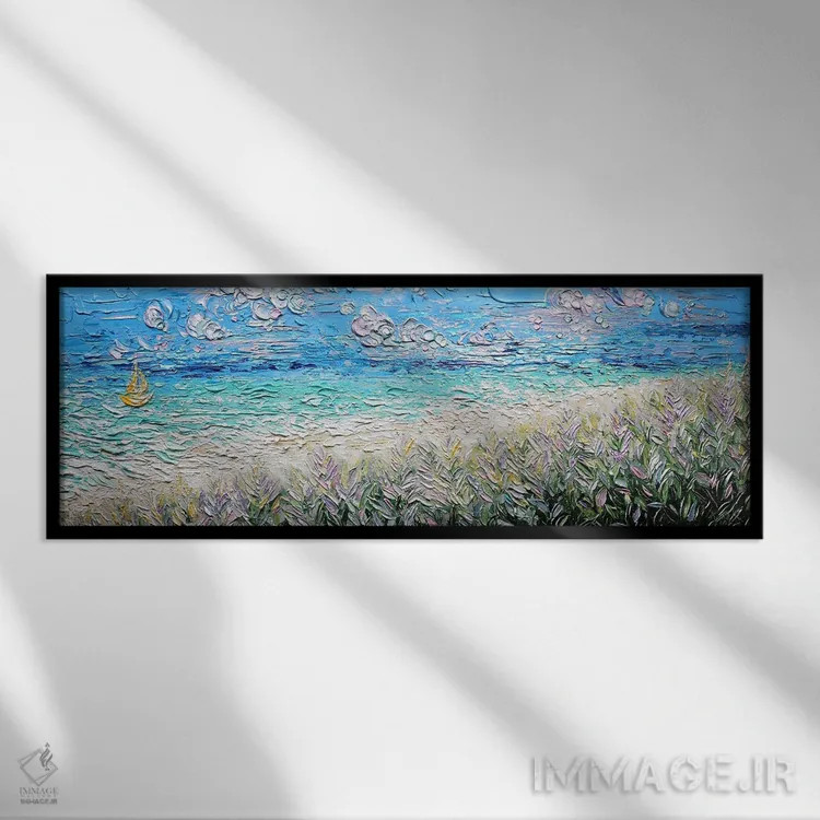 تابلو قایق زرد کوچک اثر ندا خطیب - نمای قابدار مشکی