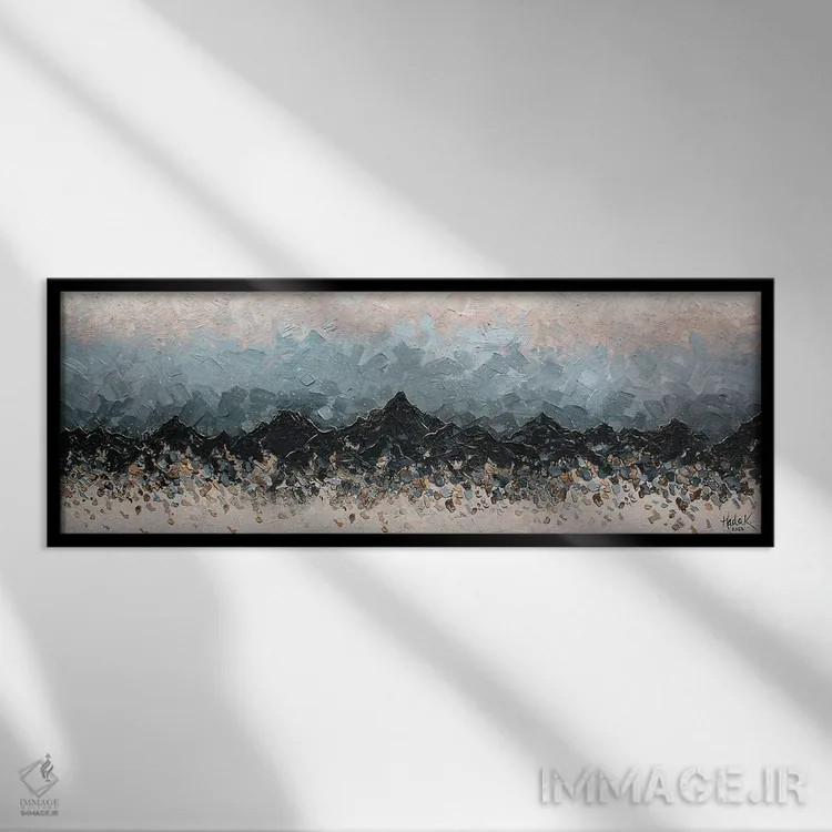 تابلو قلههای آبی شامپاین اثر ندا خطیب - نمای قابدار مشکی