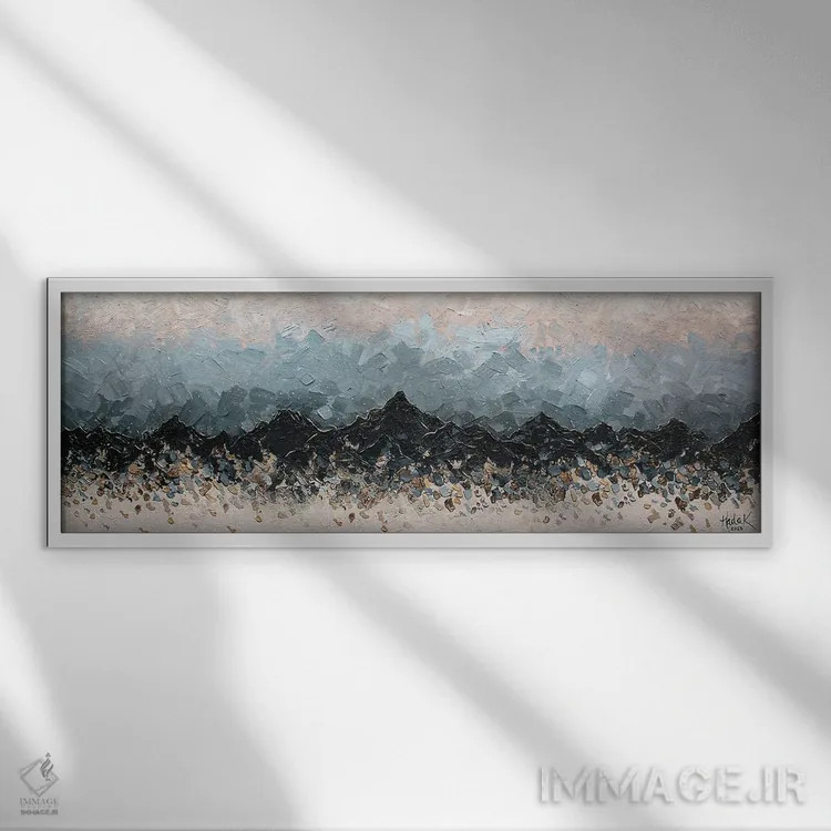 تابلو قلههای آبی شامپاین اثر ندا خطیب - نمای قابدار سفید