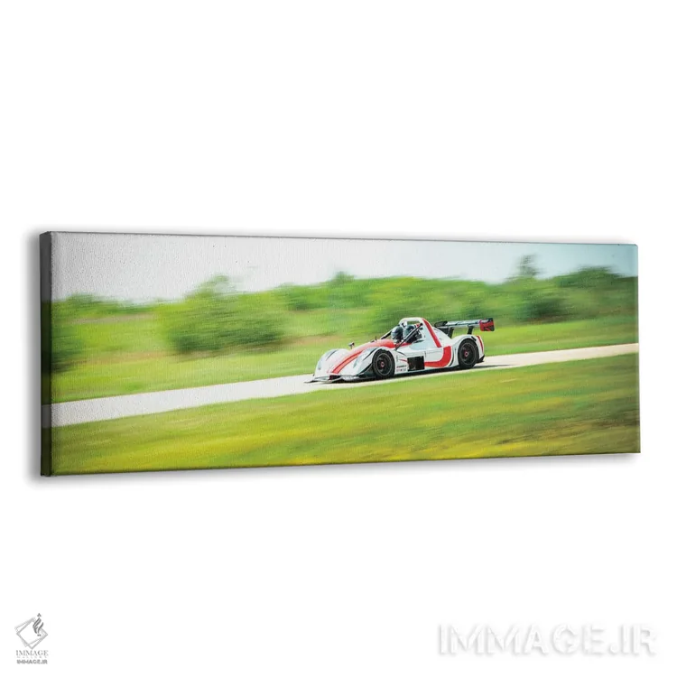 تابلو فرمول ۱ سفید و قرمز در حال حرکت روی پیست اثر نیک ریو - نمای پرسپکتیو محصول