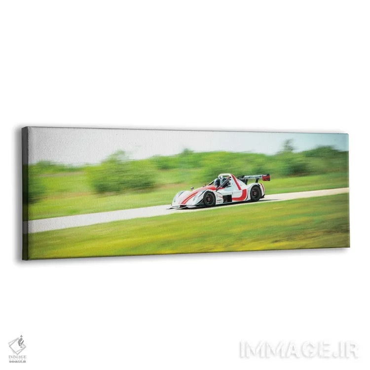 تابلو فرمول ۱ سفید و قرمز در حال حرکت روی پیست اثر نیک ریو - نمای پرسپکتیو محصول