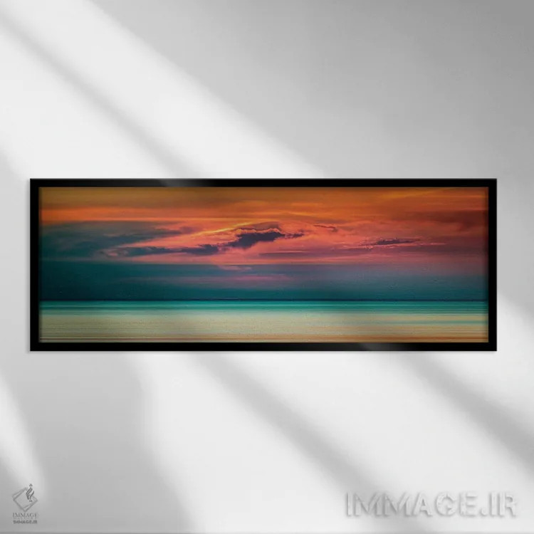 تابلو غروب بر فراز دریاچه اثر نیک ریو - نمای قابدار مشکی