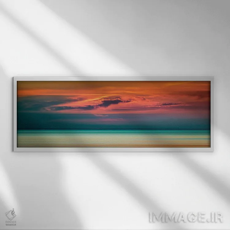 تابلو غروب بر فراز دریاچه اثر نیک ریو - نمای قابدار سفید