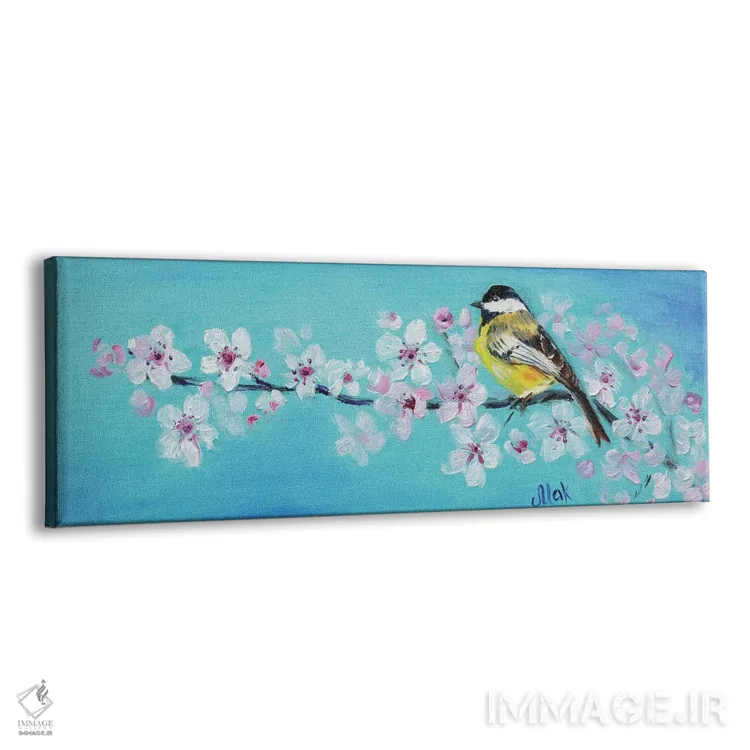تابلو پرنده روی شاخهٔ شکوفهدار اثر ناتالی مک - نمای پرسپکتیو محصول