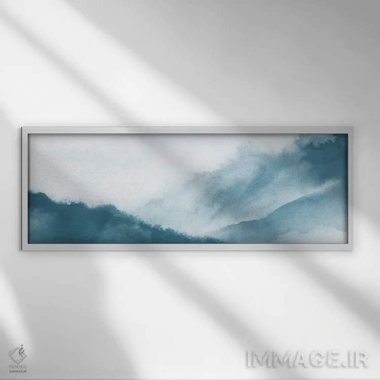 تابلو کوهستان مهآلود با آبرنگ سبز-آبی (teal) اثر نووو پرینتس (چاپ هنری نوین) - نمای قابدار سفید
