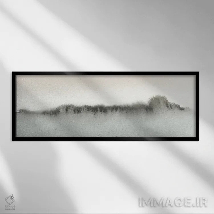 تابلو افق آبرنگی با مرجانی ملایم و خاکستری اثر نووو پرینتس (چاپ هنری نوین) - نمای قابدار مشکی