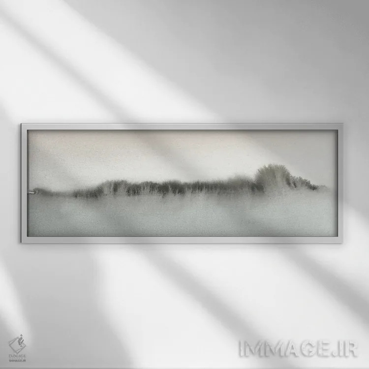 تابلو افق آبرنگی با مرجانی ملایم و خاکستری اثر نووو پرینتس (چاپ هنری نوین) - نمای قابدار سفید