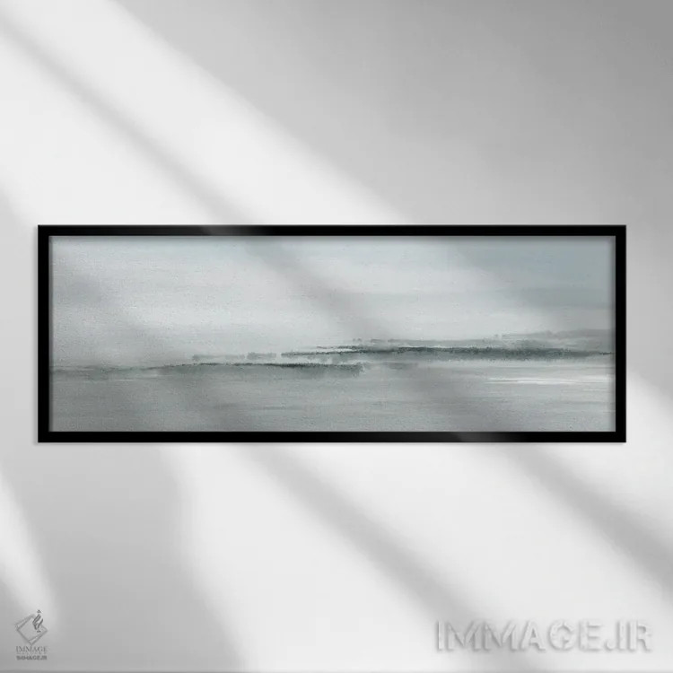 تابلو آبرنگ انتزاعی ساحلی با آبی ملایم اثر نووو پرینتس (چاپ هنری نوین) - نمای قابدار مشکی