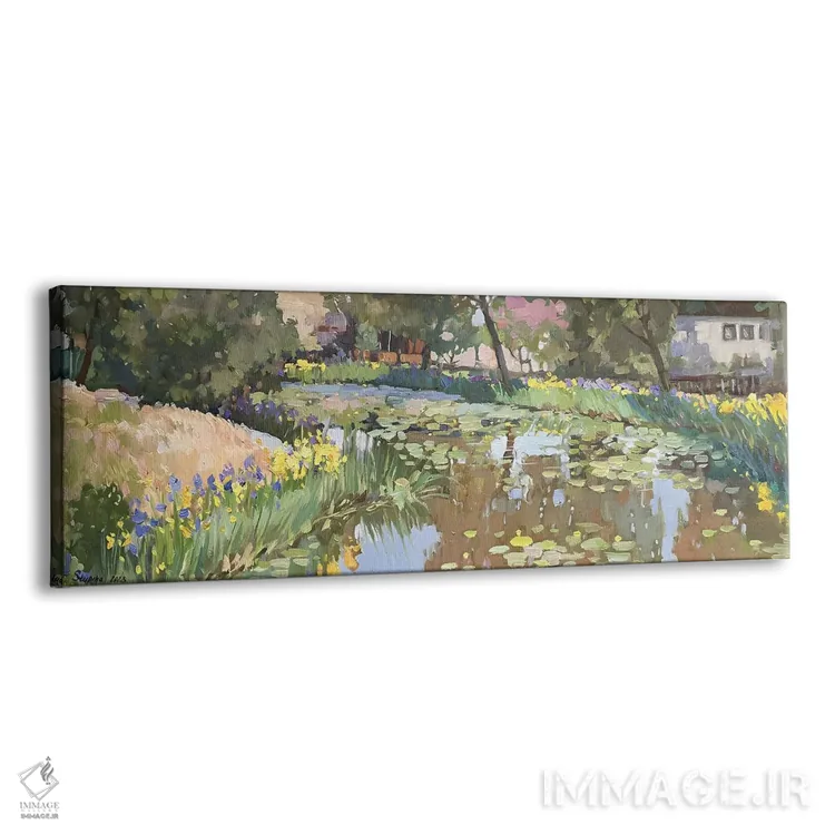 تابلو حوضچهای با نیلوفرهای آبی و زنبقها ۳ اثر نادژدا استوپینا - نمای پرسپکتیو محصول