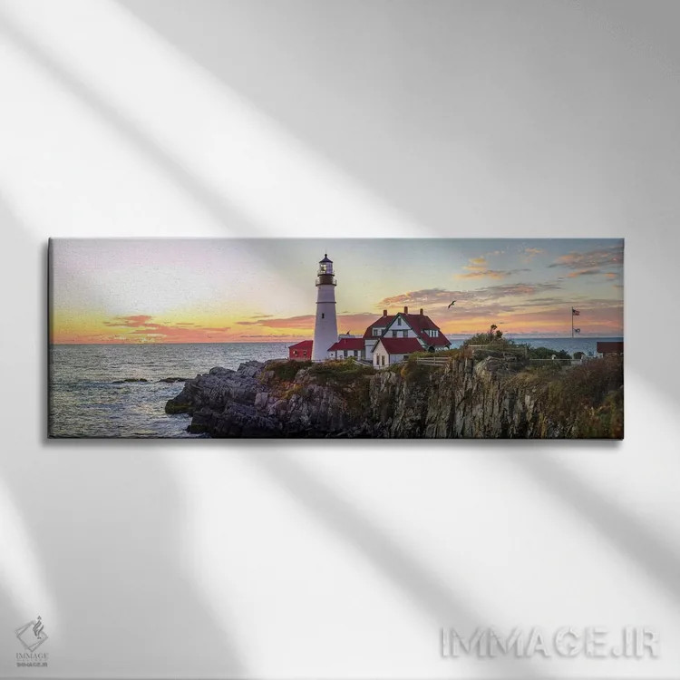 تابلو طلوع آفتاب در فانوس دریایی پورتلند هد اثر اولنا آرت (استودیو هنری) - نمای روبهرو روی دیوار