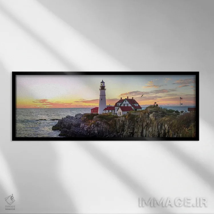 تابلو طلوع آفتاب در فانوس دریایی پورتلند هد اثر اولنا آرت (استودیو هنری) - نمای قابدار مشکی