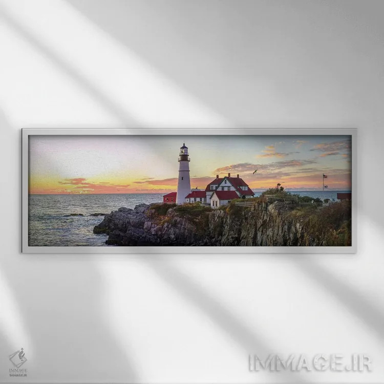 تابلو طلوع آفتاب در فانوس دریایی پورتلند هد اثر اولنا آرت (استودیو هنری) - نمای قابدار سفید