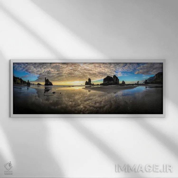تابلو پیش از غروب در ساحل موتوکیکی، ساحل غربی نیوزیلند اثر اولنا آرت (استودیو هنری) - نمای قابدار سفید