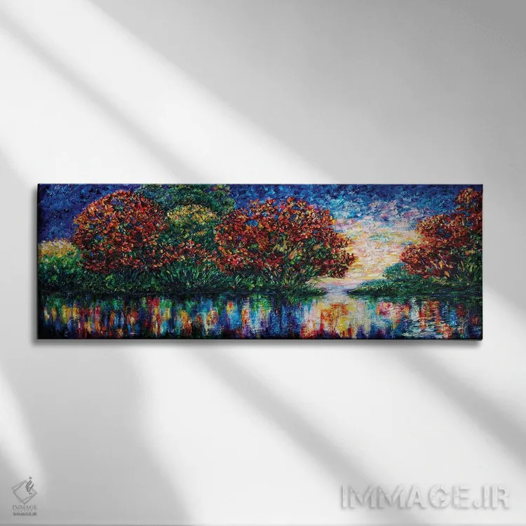 تابلو نقاشی غروب موجدار با کاردک اثر اولنا آرت (استودیو هنری) - نمای روبهرو روی دیوار