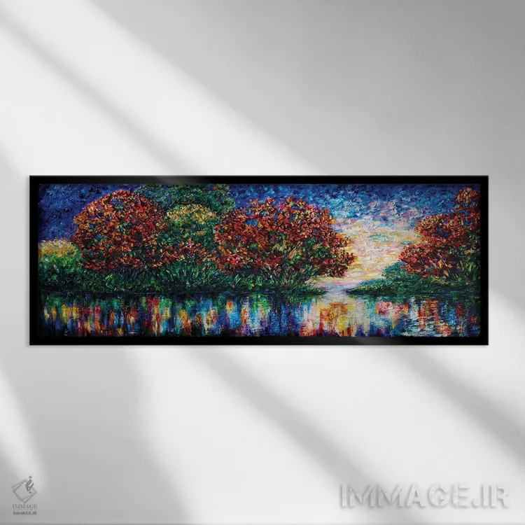 تابلو نقاشی غروب موجدار با کاردک اثر اولنا آرت (استودیو هنری) - نمای قابدار مشکی