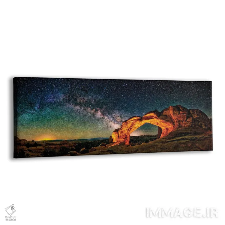 تابلو طلوع کهکشان درخشان راه شیری بر فراز قوس شکسته در پارک ملی آرچز، یوتا اثر اولنا آرت (استودیو هنری) - نمای پرسپکتیو محصول