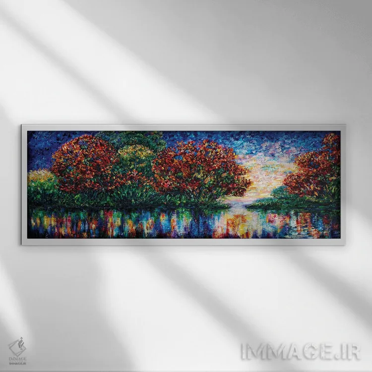 تابلو نقاشی غروب موجدار با کاردک اثر اولنا آرت (استودیو هنری) - نمای قابدار سفید