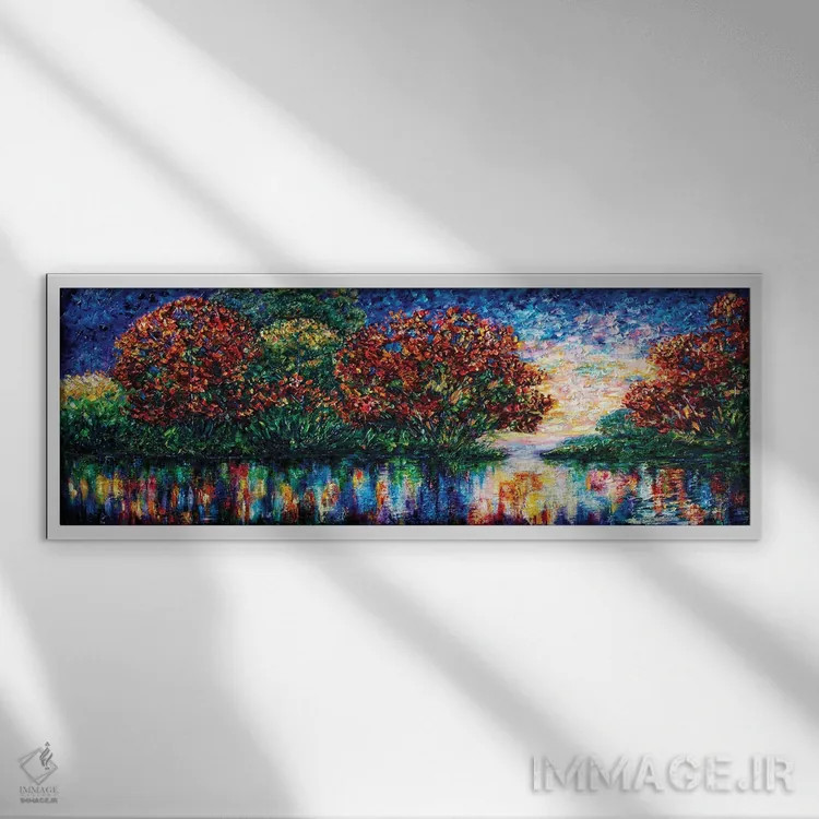 تابلو نقاشی غروب موجدار با کاردک اثر اولنا آرت (استودیو هنری) - نمای قابدار سفید