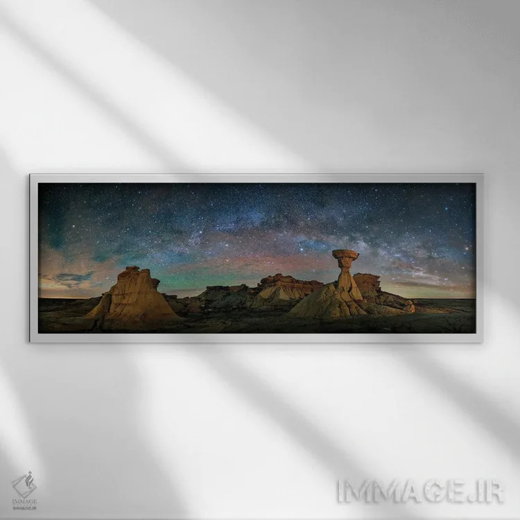 تابلو بیستی بدلندز زیر شب پرستاره غربی اثر اولنا آرت (استودیو هنری) - نمای قابدار سفید