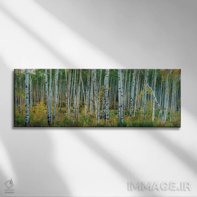 تابلو بیشهی آسپن در حال تغییر با نسیمی ملایم اثر اولنا آرت (استودیو هنری) - نمای روبهرو روی دیوار