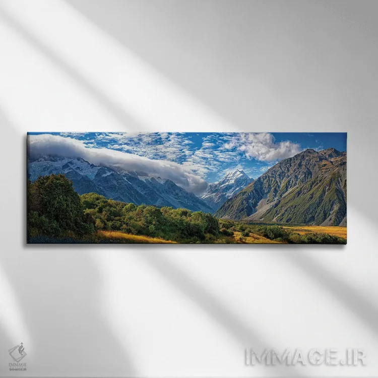 تابلو قله باشکوه کوه کوک در چشمانداز آلپی نیوزیلند اثر اولنا آرت (استودیو هنری) - نمای روبهرو روی دیوار