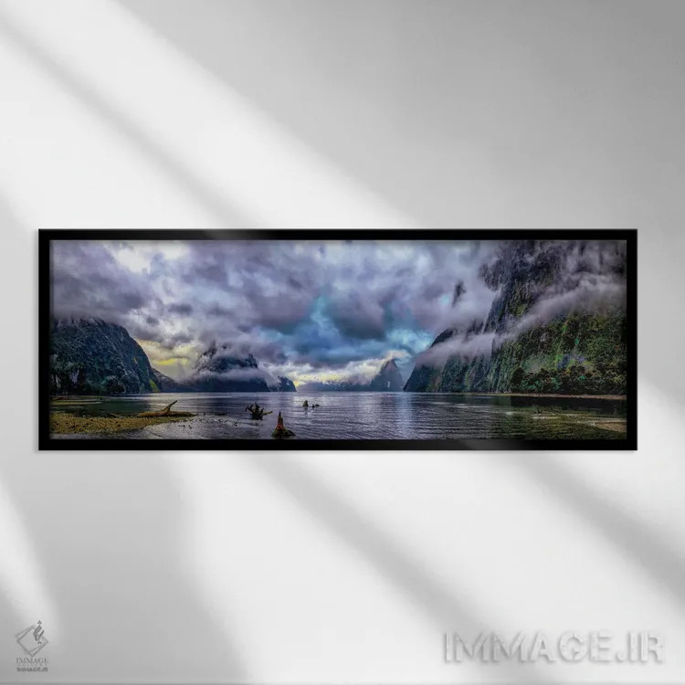 تابلو فیورد میلفورد ساند، پارک ملی فیوردلند نیوزیلند اثر اولنا آرت (استودیو هنری) - نمای قابدار مشکی