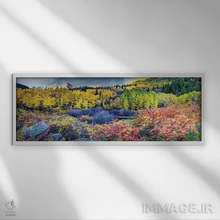 تابلو کوههای راکی در پاییز، کلرادو اثر اولنا آرت (استودیو هنری) - نمای قابدار سفید