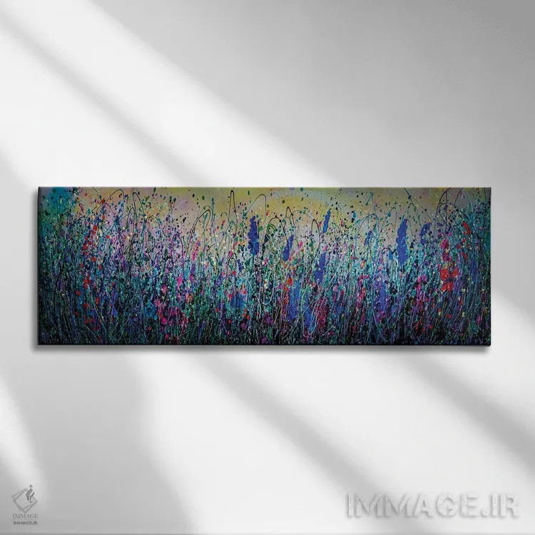 تابلو گلهای چمنزار در ساعات طلایی اثر اولنا آرت (استودیو هنری) - نمای روبهرو روی دیوار