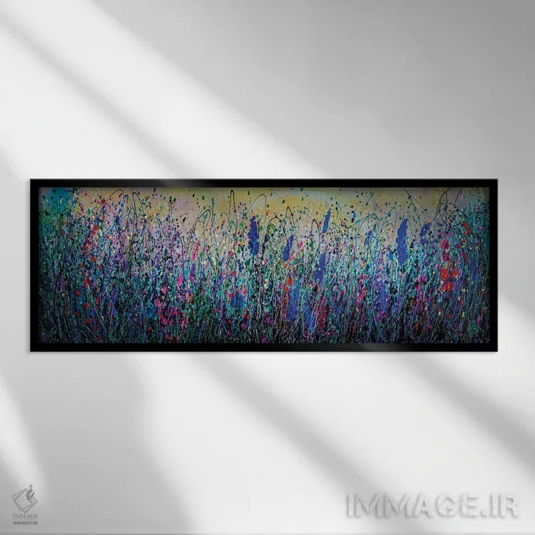 تابلو گلهای چمنزار در ساعات طلایی اثر اولنا آرت (استودیو هنری) - نمای قابدار مشکی