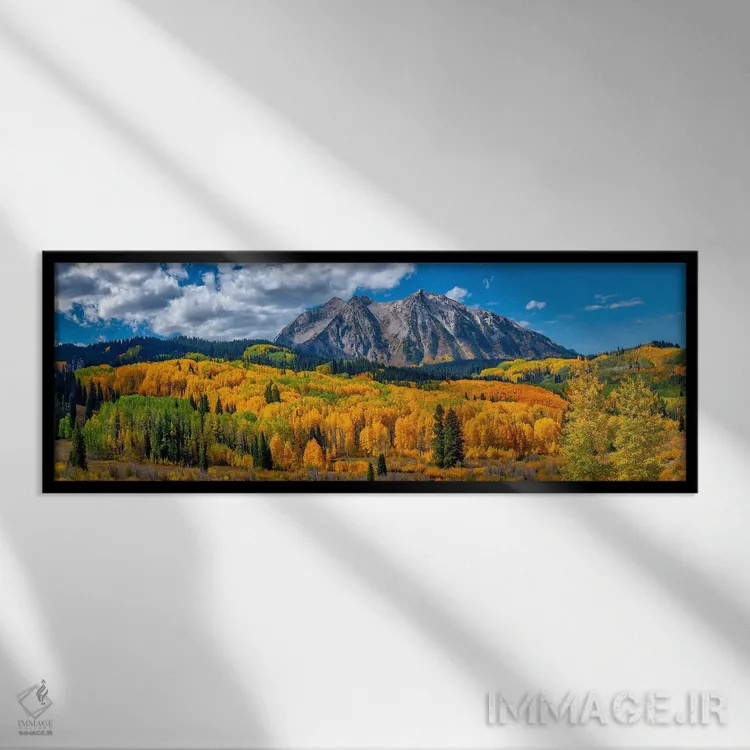 تابلو آرامش کوهستان در رنگهای پاییزی اثر اولنا آرت (استودیو هنری) - نمای قابدار مشکی