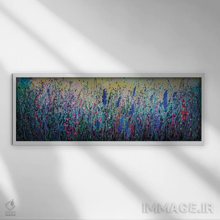 تابلو گلهای چمنزار در ساعات طلایی اثر اولنا آرت (استودیو هنری) - نمای قابدار سفید