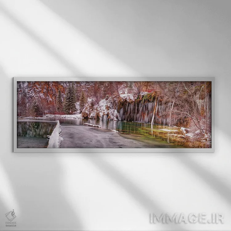 تابلو دریاچه هنگینگ و کوهها در کلرادو، آمریکا اثر اولنا آرت (استودیو هنری) - نمای قابدار سفید