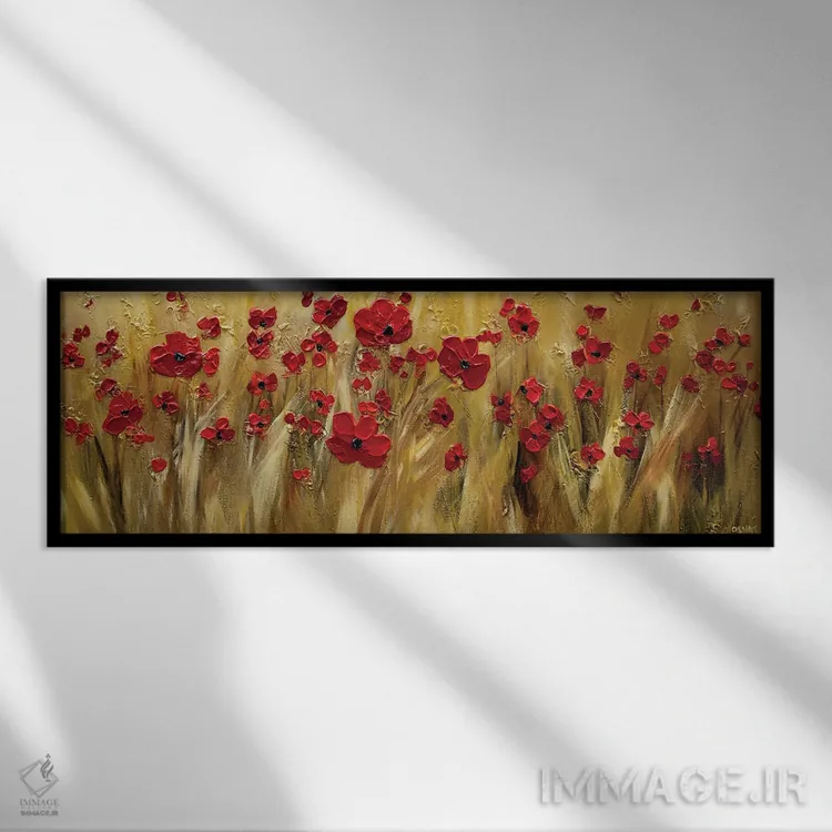 تابلو مزرعه شقایقها اثر اوسنات تزدک - نمای قابدار مشکی
