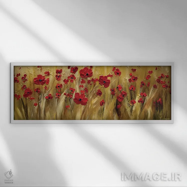 تابلو مزرعه شقایقها اثر اوسنات تزدک - نمای قابدار سفید