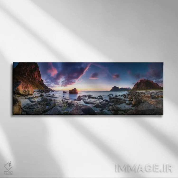 تابلو غروب اوتاکلیف (نام مکان در نروژ) اثر دکتر نیکلاس روئملت (عکاس طبیعت آلمانی) - نمای روبهرو روی دیوار