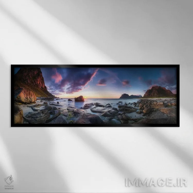 تابلو غروب اوتاکلیف (نام مکان در نروژ) اثر دکتر نیکلاس روئملت (عکاس طبیعت آلمانی) - نمای قابدار مشکی