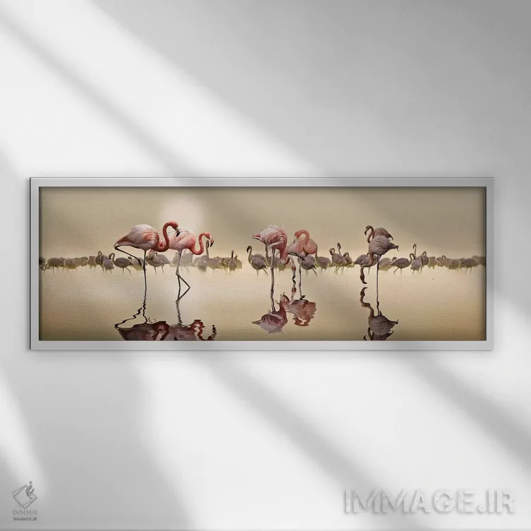 تابلو "فلامینگوها" اثر ناصر عثمان - نمای قابدار سفید