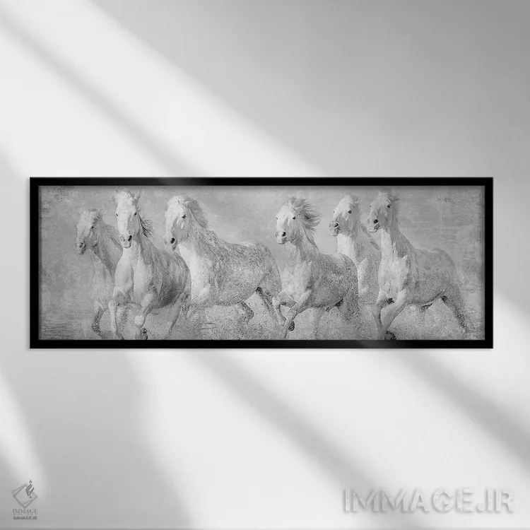 تابلو اسبهای آبی V اثر پیاچ برچت - نمای قابدار مشکی