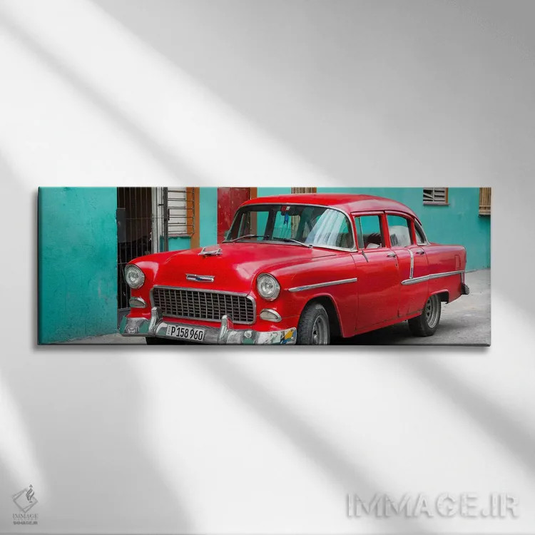 تابلو "خودروی کلاسیک آمریکایی قرمز زیبا" اثر فیلیپ هوگونار - نمای روبهرو روی دیوار